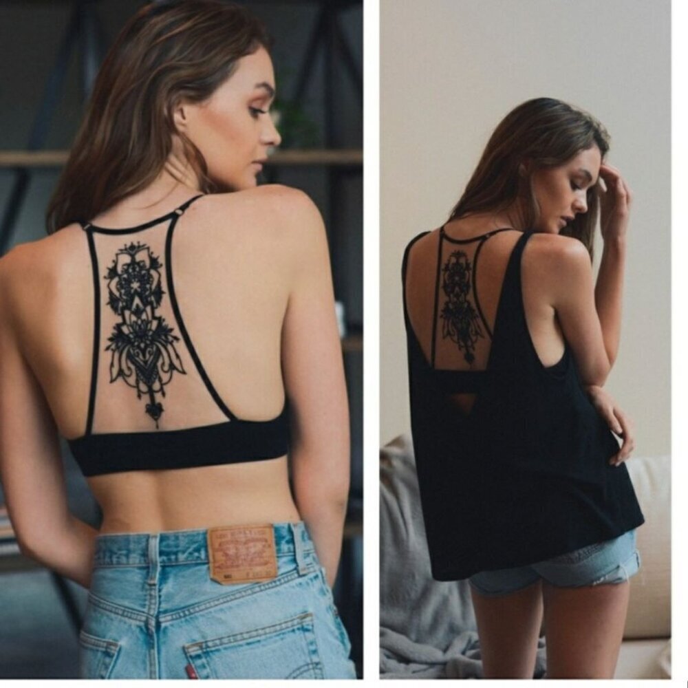 Womens Tattoo Mesh Mandala Bra Top in Black Sizes XS/S and M/L